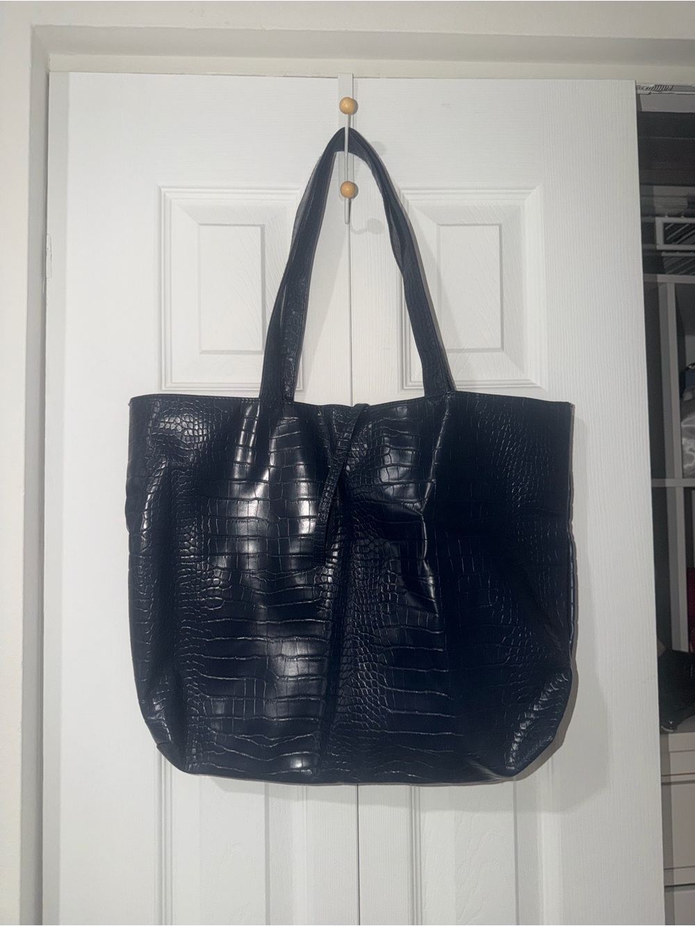 Navy Croc-Embossed Tote Bag